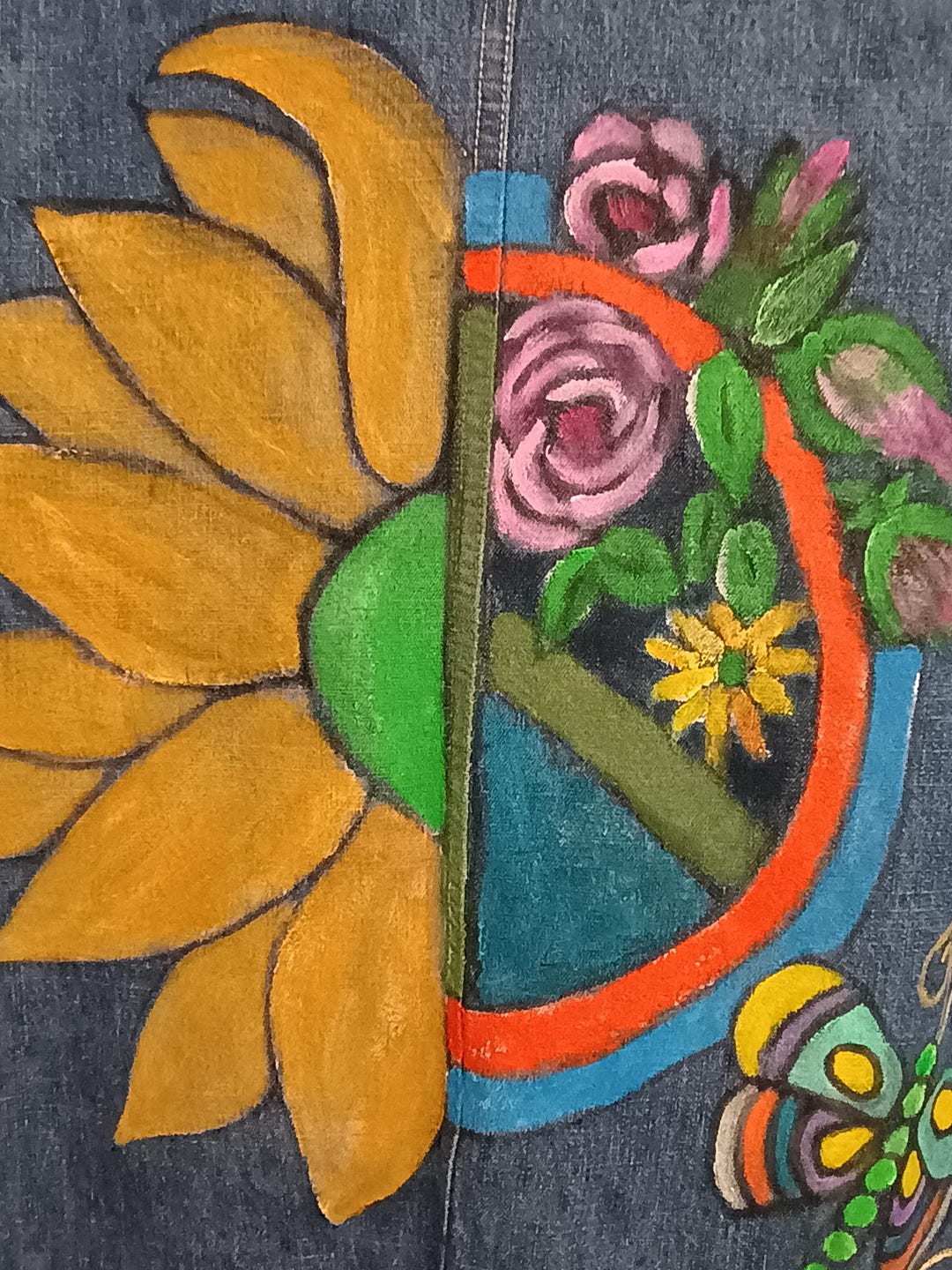 Denim Jacket Custom Painted W Roses-flowers-peace Sign Wearable Boho ...