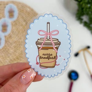 Pegatina de desayuno de enfermera, pegatina para amantes del café helado, pegatina de enfermera divertida, pegatina de lazo de enfermera, pegatina de estetoscopio, pegatina de enfermera linda