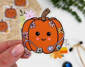 Pumpkin Nurse Sticker, Spooky Nurse Sticker, Halloween Inspired Sticker, Cute Pumpkin Nurse Sticker, Floral Pumpkin Sticker