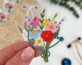 Stethoscope Bouquet Sticker, Wild Flowers Nurse Stethoscope Sticker, Nurse Floral Sticker, Nurse Laptop Sticker, Cute Floral Nurse Sticker