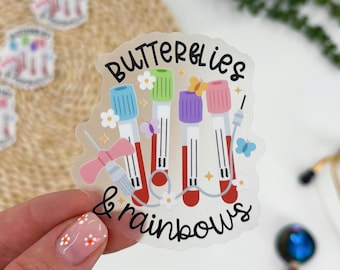 Butterflies and Rainbows Sticker, Blood Tube Sticker, IV Sticker, Lab Sticker, Lab Tech Sticker, IV Nurse, Clear Sticker, Nurse Sticker