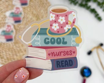 Cool Nurses Read Sticker, Bookish Nurse Sticker, Nurse Kindle Sticker, Stethoscope Sticker, Nurse Sticker, Stack of Books Sticker