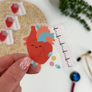 Cardiac Strip Sticker, Cardiac Nurse Sticker, ER Nurse Sticker, Anatomy Sticker, ECG Strip Sticker, Anatomical Heart Sticker