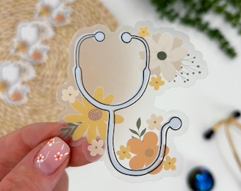 Clear Stethoscope Sticker, Floral Stethoscope Sticker, Cute Nurse Sticker, Respiratory Therapist Sticker, Chest Sounds Sticker
