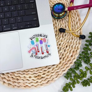 Butterflies and Rainbows Sticker, Blood Tube Sticker, IV Sticker, Lab Sticker, Lab Tech Sticker, IV Nurse, Clear Sticker, Nurse Sticker image 2