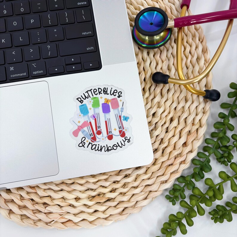 Butterflies and Rainbows Sticker, Blood Tube Sticker, IV Sticker, Lab Sticker, Lab Tech Sticker, IV Nurse, Clear Sticker, Nurse Sticker image 2