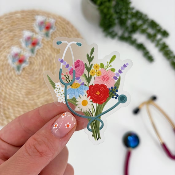 Stethoscope Bouquet Sticker, Wild Flowers Nurse Stethoscope Sticker, Nurse Floral Sticker, Nurse Laptop Sticker, Cute Floral Nurse Sticker