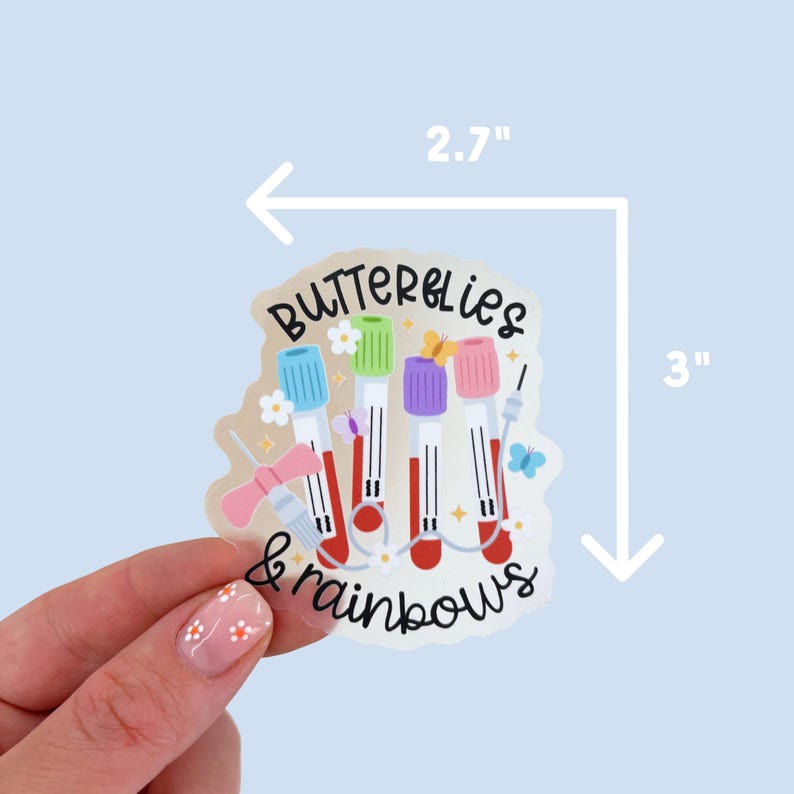 Butterflies and Rainbows Sticker, Blood Tube Sticker, IV Sticker, Lab Sticker, Lab Tech Sticker, IV Nurse, Clear Sticker, Nurse Sticker image 3