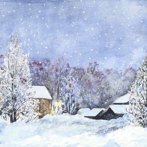 Cartes de vœux - Cartes de Noël - Cartes saisonnières - Cartes de voeux - Aquarelle de paysage - Scène d'hiver - 5 x 7 - Blanc à l'intérieur - Boîte de 10