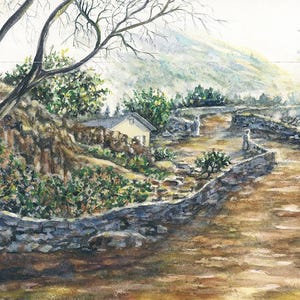 Mountain Road, Rustic Scene, Landscape, Watercolor Painting, Wall Art, Home Decor