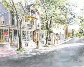 Northampton, Massachusetts, Green Street, Summer Theme, Victorians, Watercolor Painting, Streetscape, Fine Art Print, Wall Art