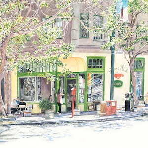 San Francisco, California, Duboce Park, Cafe Scene, Watercolor Painting, Street Scene, Fine Art Print, Wall Art