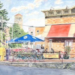 Northampton, Massachusetts, Summer Cafe, Bright Colors, Watercolor Painting, Street Scene, Fine Art Print, Wall Art