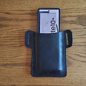 Hand-Stitched Leather Phone Holster - Black