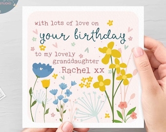 Personalised Floral Birthday Card for Granddaughter, Birthday Card For Granddaughter, Lovely Granddaughter Card, Granddaughter Birthday Card