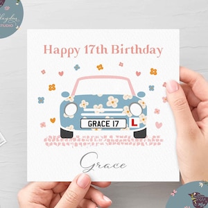 Personalisierte Mädchen Lerner Fahrer 17. Geburtstagskarte für sie, 17. Geburtstag benutzerdefinierte Name Nummernschild Karte, 17.
