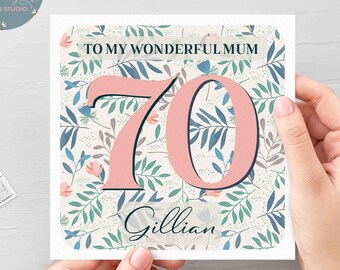 Carte d'anniversaire florale personnalisée du 70e anniversaire pour maman, carte de maman du 70e anniversaire, carte d'anniversaire merveilleuse maman du 70e anniversaire