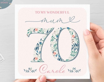 Carte d'anniversaire florale personnalisée du 70e anniversaire pour maman, carte de maman du 70e anniversaire, carte d'anniversaire merveilleuse maman du 70e anniversaire