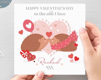Personalised Cute Hedgehogs Valentine's Day Card For Boyfriend/Girlfriend, Hedgehogs Valentine's Day Card For The One I Love