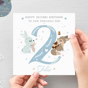 Personalised Second Birthday Card For Son, 2nd Birthday Card For Baby Son, Personalised Son Blue Birthday Card Keepsake