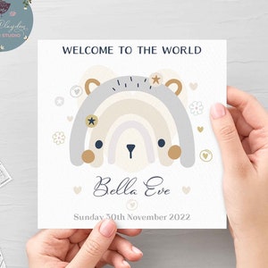 Personalised Unisex Rainbow New Baby Card, Rainbow Card For New Baby, Neutral New Baby Card For Boy Or Girl
