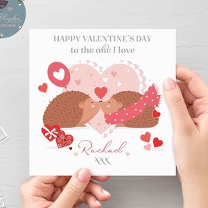 Personalised Cute Hedgehogs Valentine's Day Card For Boyfriend/Girlfriend, Hedgehogs Valentine's Day Card For The One I Love