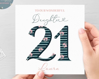 Carte d’anniversaire florale personnalisée 21st pour fille, merveilleuse fille 21st Birthday Name Card