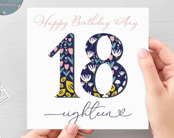 Personalised 18th Floral Birthday Card, Eighteenth Birthday Card For Her