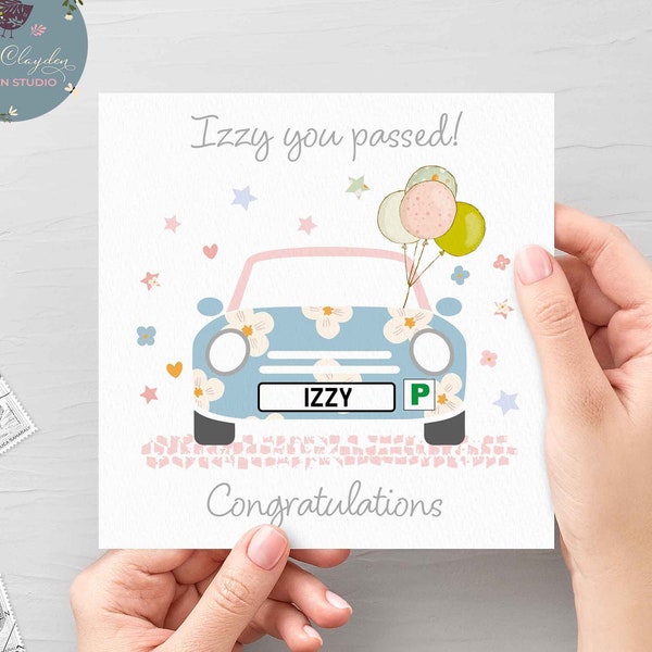 Personalised Passed Driving Test Card for Her, New Learner Driver P Plate Card, Congratulations Personalised Plate Card For Girl