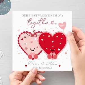 Première carte personnalisée de la Saint-Valentin ensemble, carte de la Saint-Valentin ensemble, carte de Saint-Valentin à cœurs mignons pour couple 2024