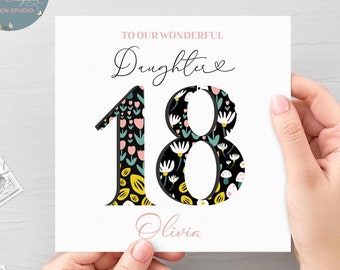 Personalised 18th Floral Birthday Card for Daughter, Daughter Eighteenth Birthday, Wonderful Daughter 18th Card