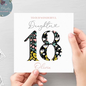 Personalisierte 18. Blumen Geburtstagskarte für Tochter, Tochter Eighteenth Birthday, wunderbare Tochter 18.