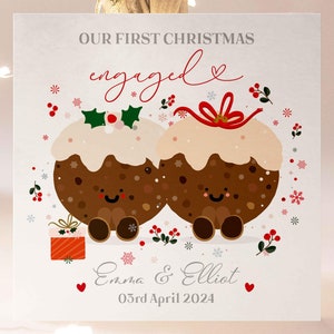 Carte de fiançailles personnalisée premier Noël, jolie carte de puddings de Noël fiançailles, notre 1ère carte de Noël fiançailles pour fiancé, fiancée 2024