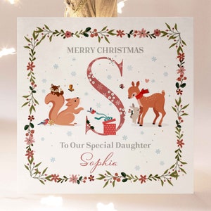 Personalisierte Weihnachtskarte für Tochter, Eichhörnchen- und Hirsch-Karte für Tochter, personalisierte Tochter-Weihnachtskarte, spezielle Tochter-Karte