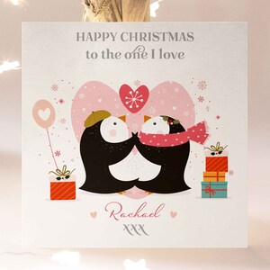 Personalisiert an die, die ich liebe Weihnachtskarte für Freundin, Verlobte, niedliche Pinguin-Herz-Weihnachtskarte von Ehemann, Freund, Verlobter
