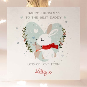 Tarjeta de Navidad de conejito personalizada para papá de hijo o hija, tarjeta de Navidad de conejo para papá, tarjeta de Navidad de papá conejitos