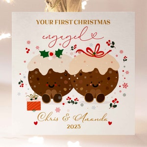 Personalizó su primera tarjeta navideña comprometida, linda tarjeta de pudines navideños comprometidos, tarjeta de Navidad para prometido, tarjeta comprometida para pareja prometida