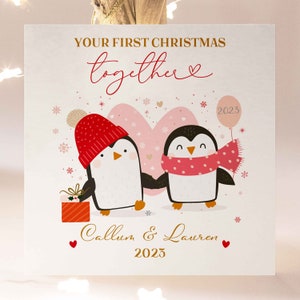 Personalisierte Ihr erstes Weihnachten zusammen Karte, süße zusammen Weihnachtspinguine Karte, erstes Weihnachten für Paar, Sohn, Tochter, Freunde