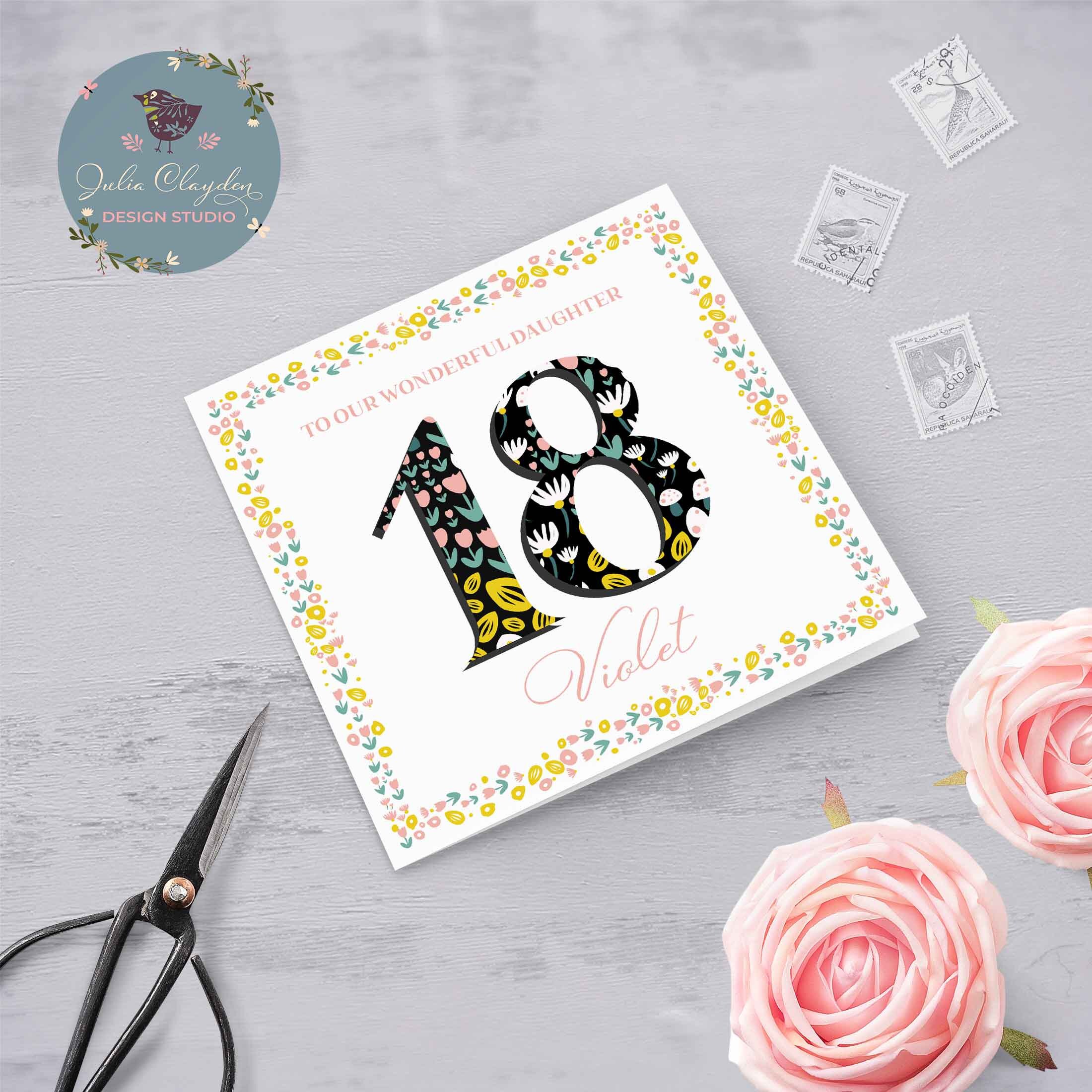 Geburtstagskarte Für Tochter Zum 18. – Mit Floralem Kuchen-Design & Goldfolie (15,5 X 23 Cm)