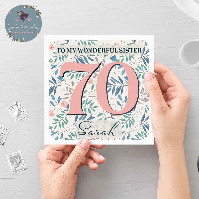 Sister 70th Birthday Card- Flowers - View #12