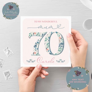 Personalised 70th Floral Birthday Card for Mum, 70th Birthday Mum Card ...