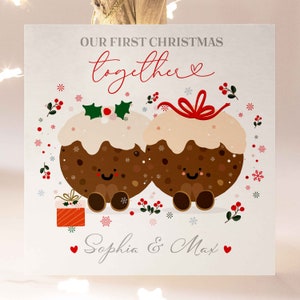 Personalisierte erste Weihnachten zusammen Karte, süße zusammen Weihnachtspuddingkarte, Weihnachtskarte für Freund, Freundin, Partner