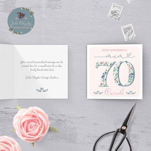 Personalised 70th Floral Birthday Card for Mum, 70th Birthday Mum Card ...