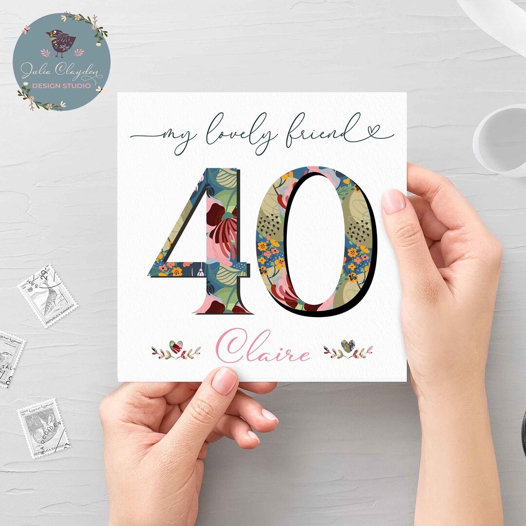 Personalised 40th Floral Birthday Card for Friend, Personalised 40th ...
