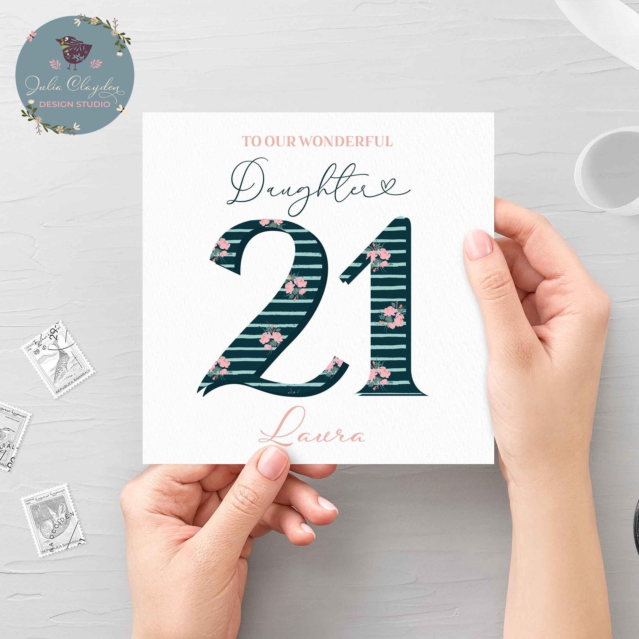 Tarjeta De Cumpleaños Floral Personalizada Para La 21ª Hija