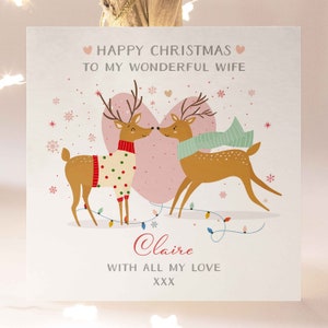 Carte de Noël personnalisée pour femme, carte de Noël renne pour femme, carte de Noël personnalisée pour femme avec amour