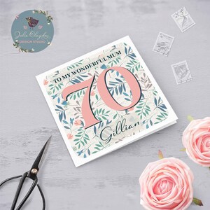 Personalised 70th Floral Birthday Card for Mum, 70th Birthday Mum Card ...