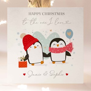 Personalisierte Weihnachtskarte für Freund, Verlobte, niedliche Pinguin-Herzweihnachtskarte von Frau, Freundin, Verlobten
