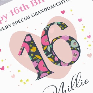 GRANDDAUGHTER 16th Birthday Card Personalised 16th Grandaughter Birthday Card Sixteen 16th