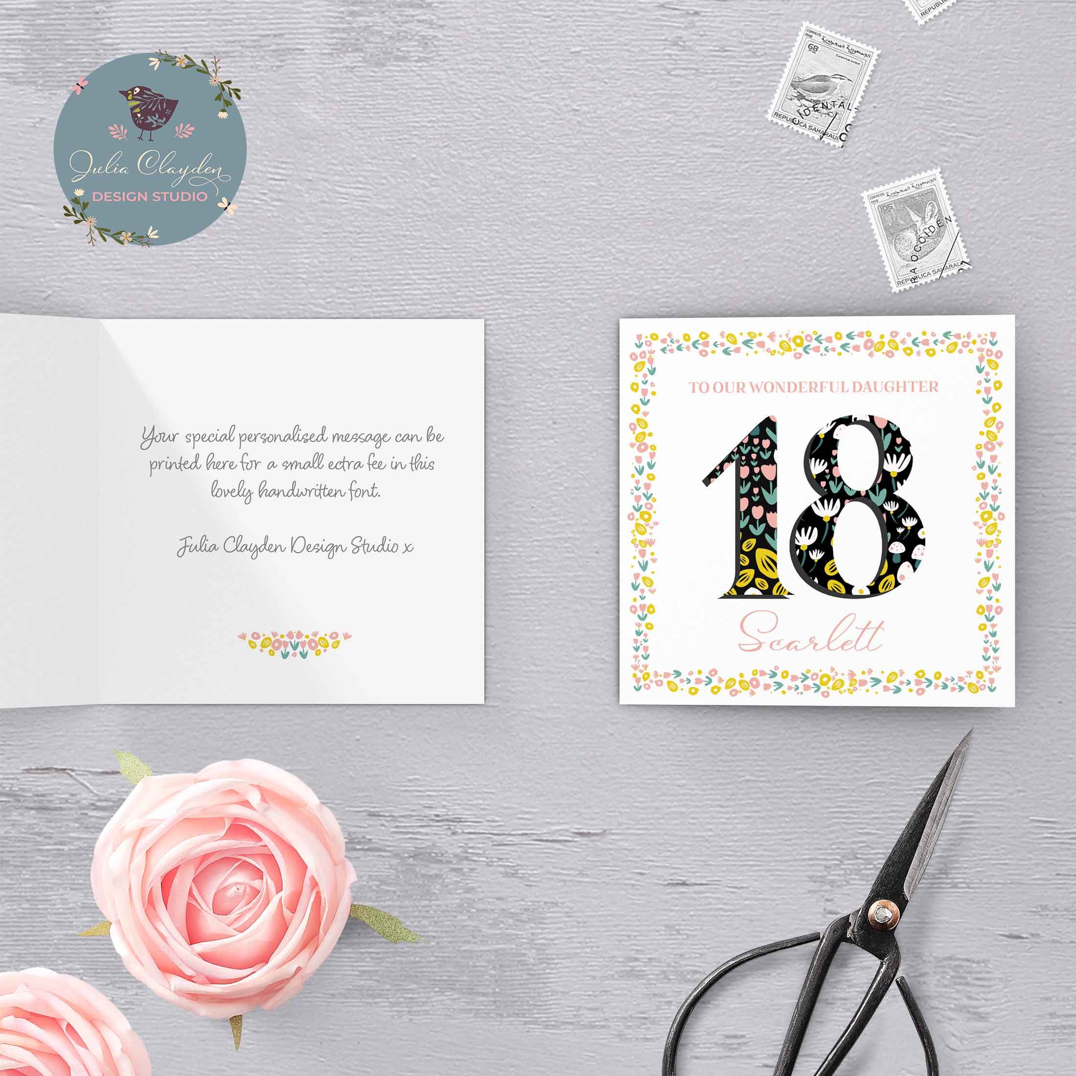 Geburtstagskarte Für Tochter Zum 18. – Mit Floralem Kuchen-Design & Goldfolie (15,5 X 23 Cm)